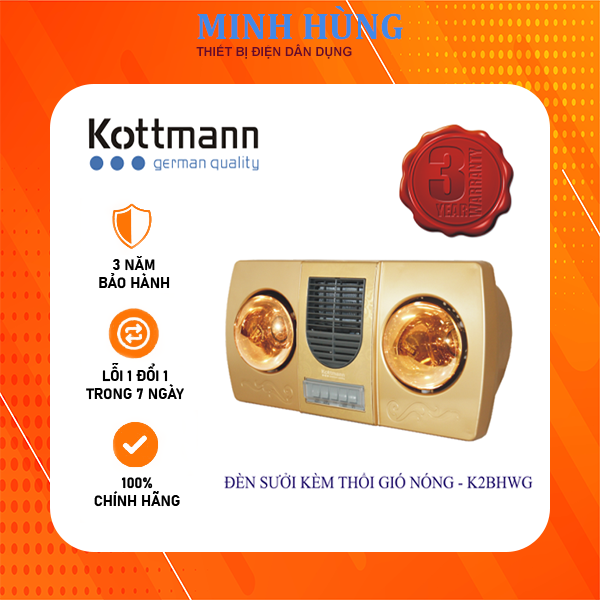 Máy đèn sưởi nhà tắm 2 bóng có quạt thổi gió nóng kottmann ❤ k2b-hw-g