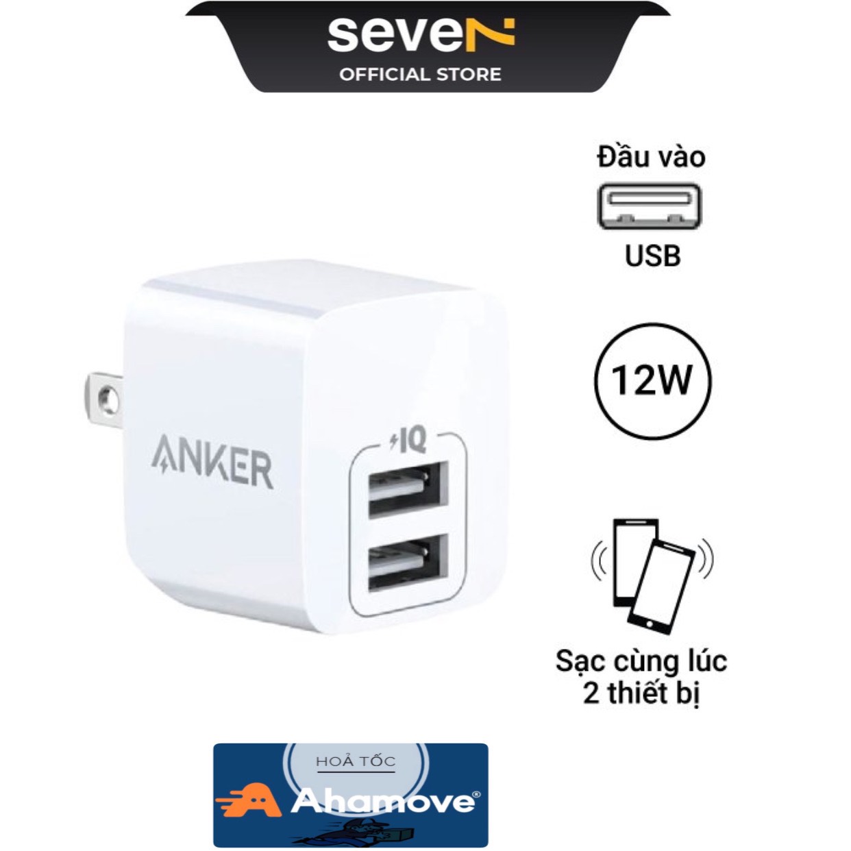 Củ sạc anker powerport mini 2 cổng 12w-a2620 - chính hãng bh 18 tháng - seve7