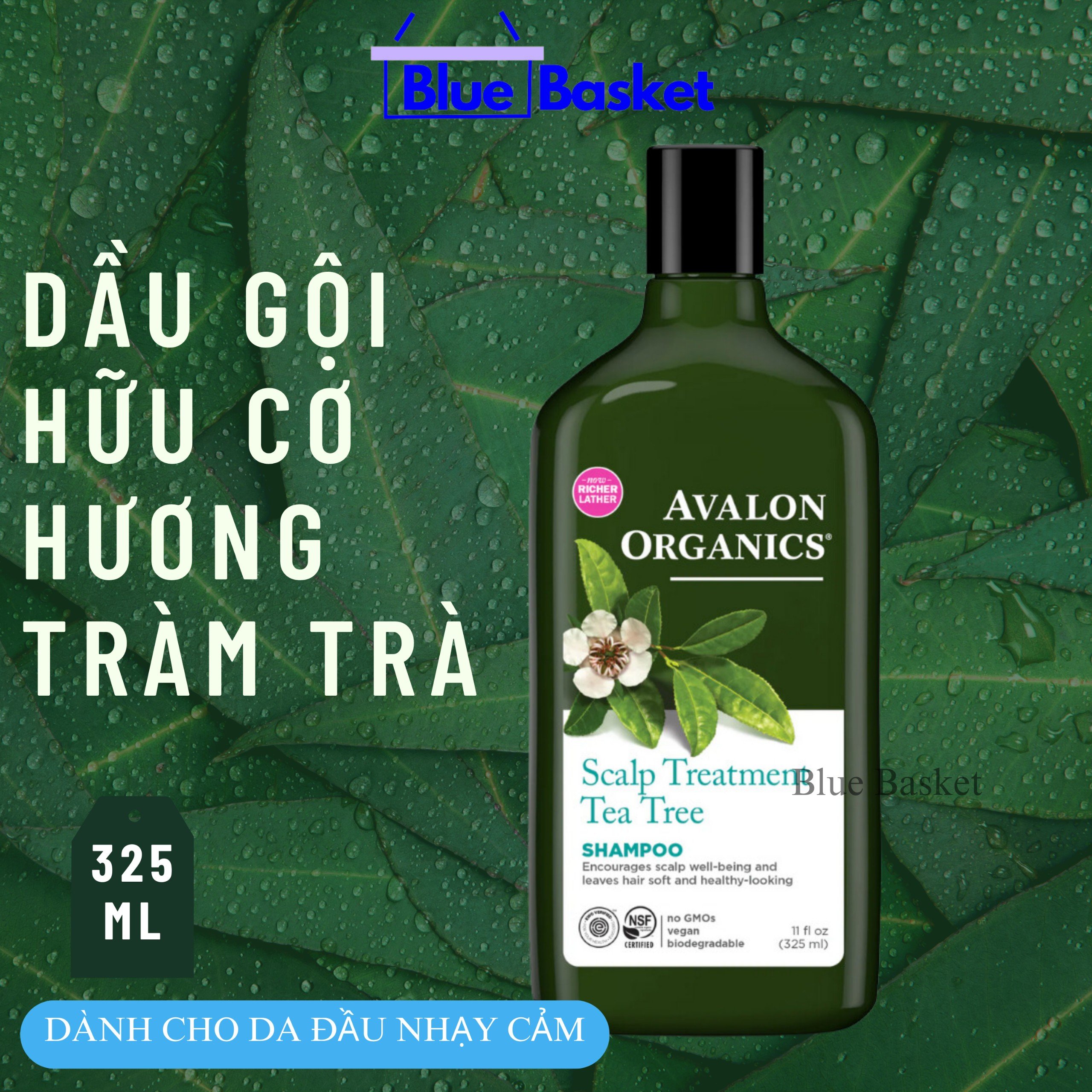 Dầu Gội Hữu Cơ Avalon Organic Hương Tràm Trà Dành Cho Da Đầu Nhạy Cảm Giúp Giảm Ngứa Khó Chịu, Làm Sạch Nhe 325ml