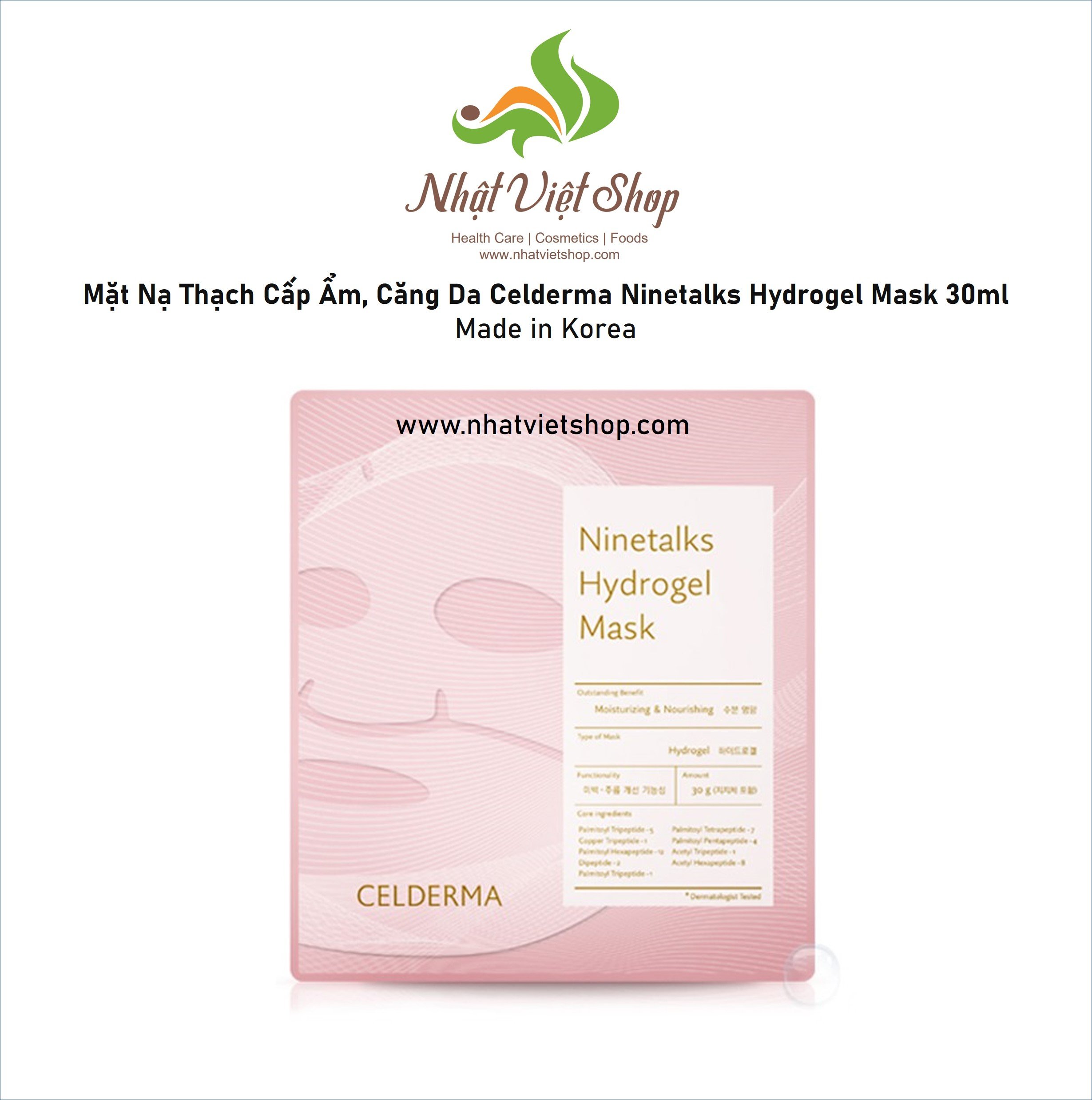 Combo 4 Miếng Mặt Nạ Thạch Cấp Ẩm, Căng Da Celderma Ninetalks Hydrogel Mask 30ml