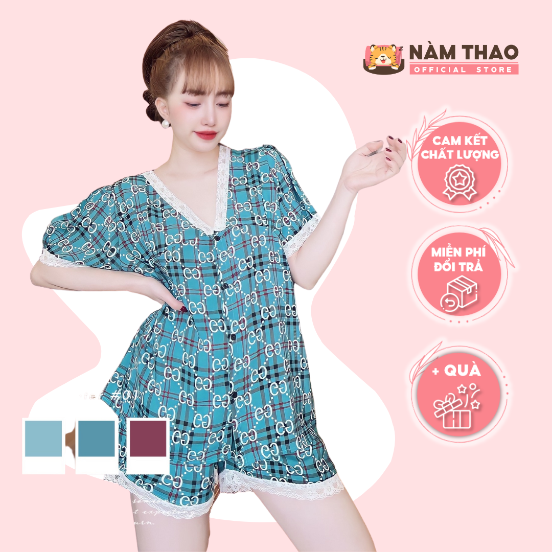 Bộ mặc nhà lụa mango, 45 - 75kg, mẫu đùi phối ren, bigsize | nàm thao - nt04