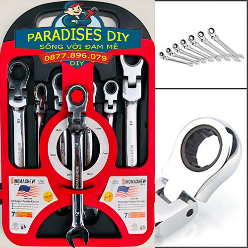 Bộ cờ lê gật gù 180 độ 7pc usa 8-19mm, cờ lê góc