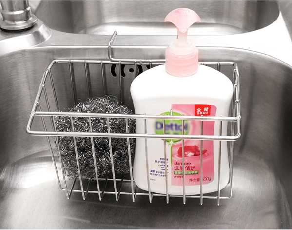 Giỏ, kệ inox treo bồn rửa chén - Giỏ để dụng cụ rửa chén-Kích thước: 185x115x110mm