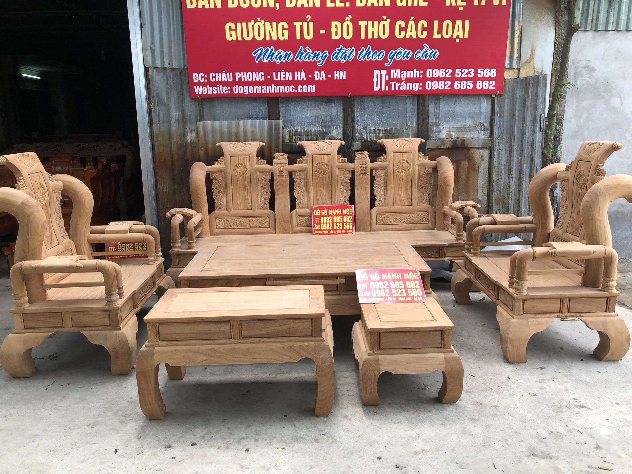 Bộ Bàn Ghế Gỗ Phòng Khách Tần Thủy Hoàng Cột 14 Gỗ Gõ Đỏ