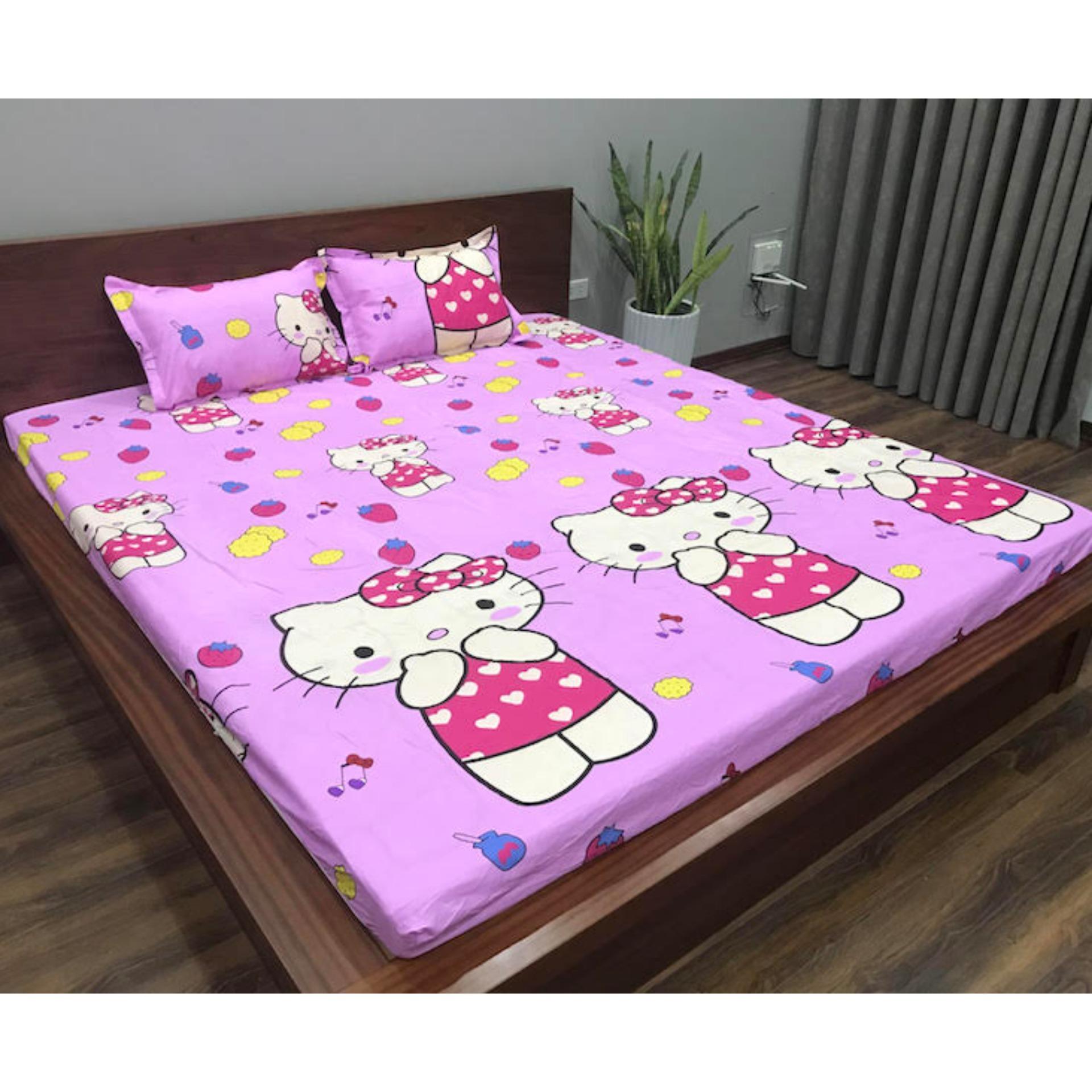 Bộ ga gối cotton Việt hồng đáng yêu.