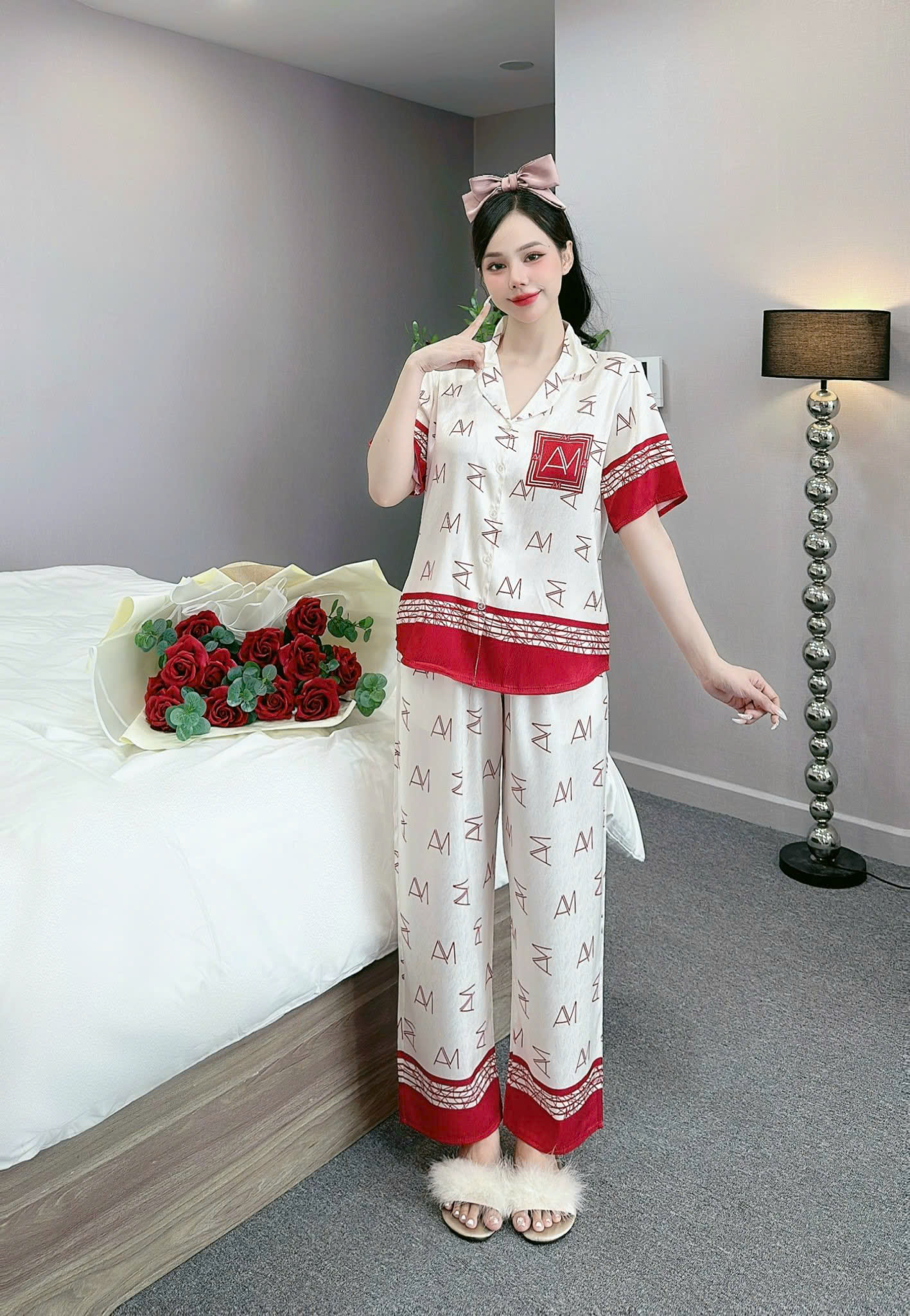  Đồ bộ pijama nữ ANH MỸ mặc nhà lụa xước thiết kế AM cao cấp bigsize 40-75kg tay ngắn quần dài SP0323 