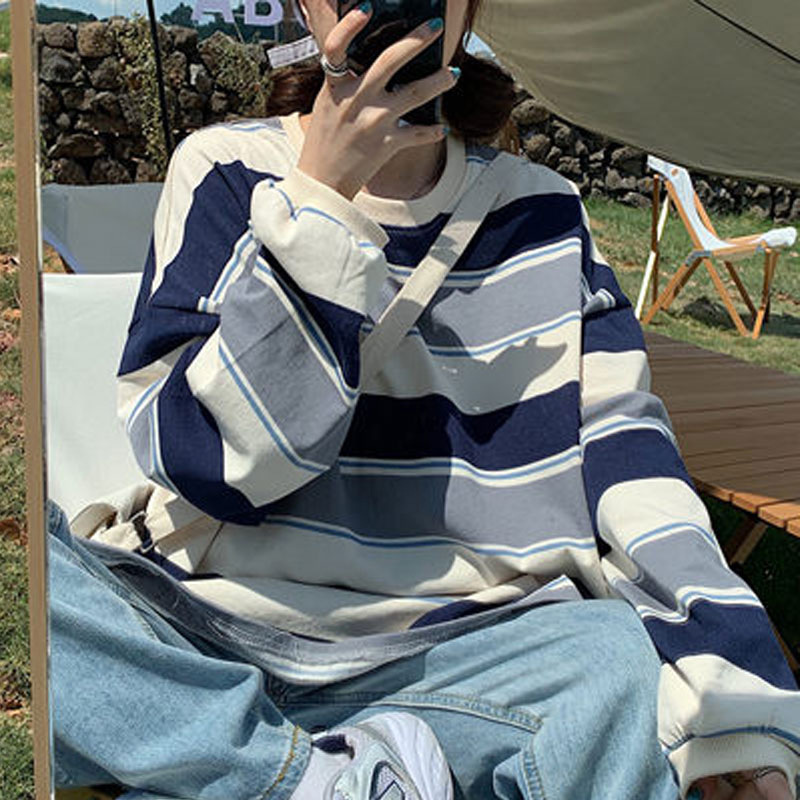 Áo Sweater Kẻ Sọc Ngang Nhiều Màu Phong Cách Hàn Quốc Xinh Xắn Cho Nữ