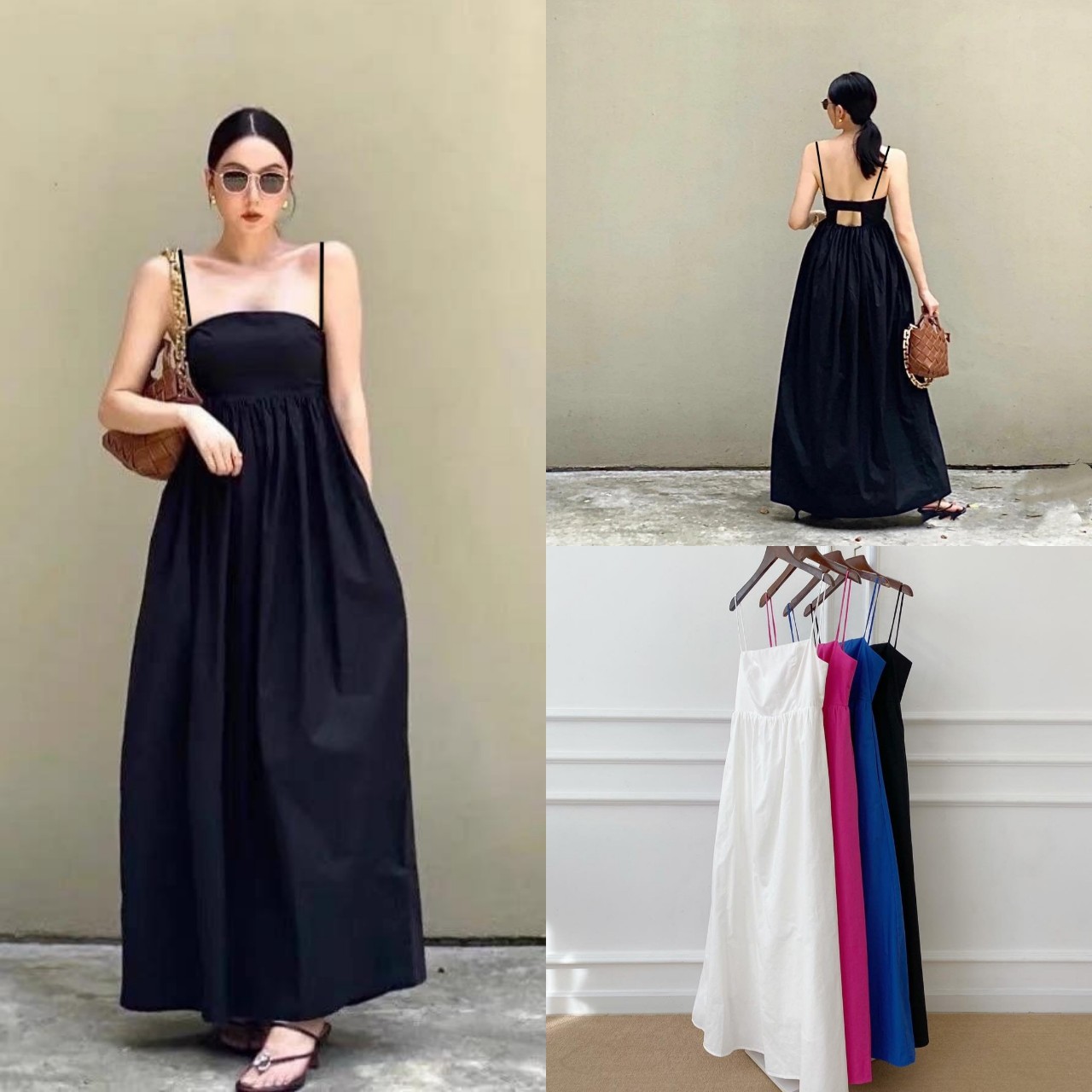 Đầm maxi 2 dây cut out lưng bo thun