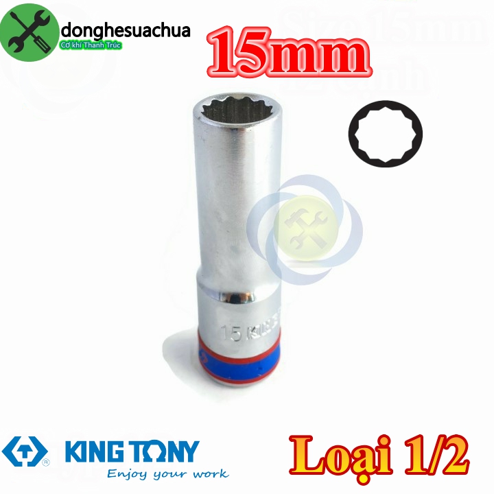 Tuýp 15mm 1/2 kingtony 423015m loại dài 77mm 12 cạnh màu trắng
