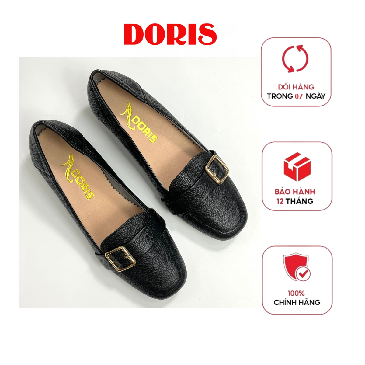 Giày búp bê đế xuồng da thật 3cm mũi vuông doris dr307