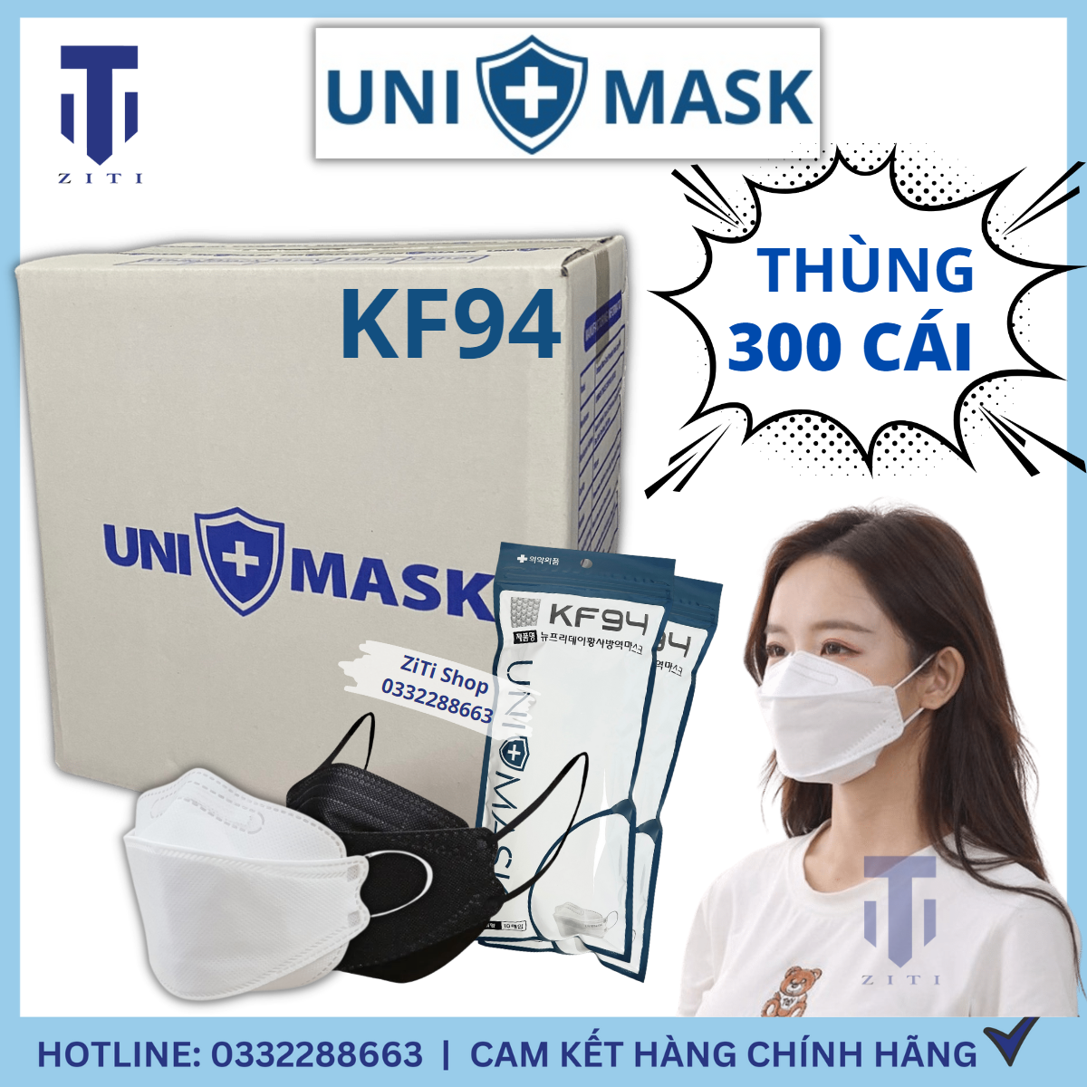 Thùng Khẩu Trang 300 Chiếc KF94 UNIMASK 4D Hàn Quốc 4 Lớp Kháng Khuẩn