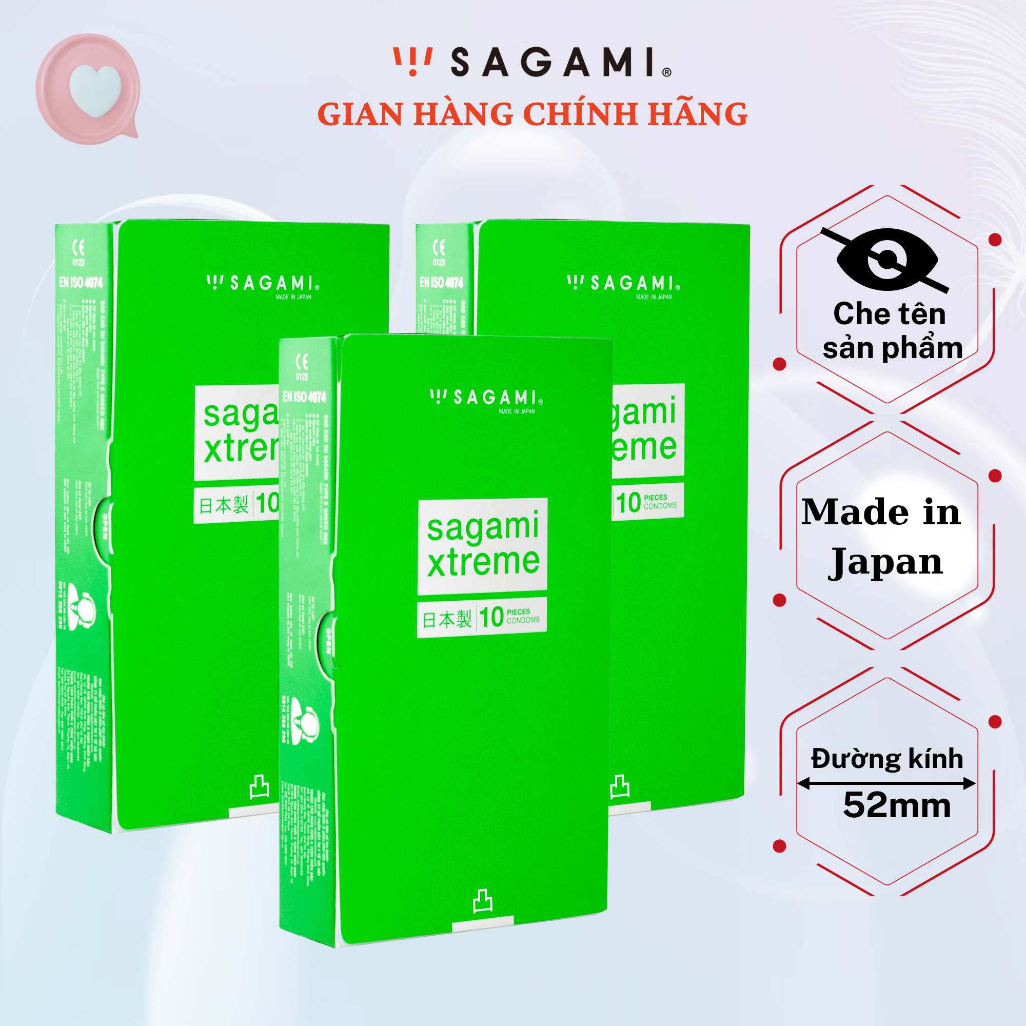 Combo 3 hộp Bao cao su Sagami Xtreme Green - baocao su nam có gân gai Sagami Nhật Bản