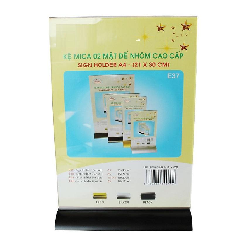 Kệ mica 02 mặt đế nhôm cao cấp a4 e37 kt 21 x 30cm