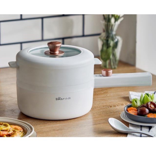 Nồi lẩu điện mini kèm khay hấp bear có màn hình hiển thị điều chỉnh nhiệt độ,nồi lẩu mini 2 tầng kèm khay hấp