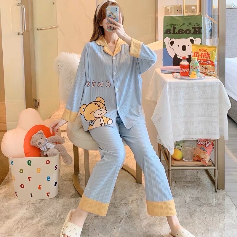  Bộ bầu - bộ sau sinh   Gân - Pizama - Dài   chất liệu Gân cotton - mặc nhà thời trang 