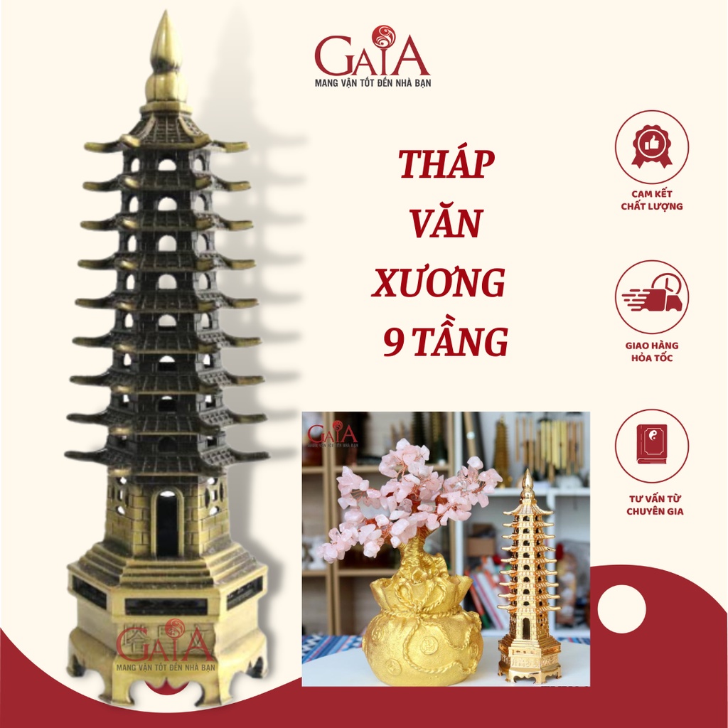 Tháp văn xương 9 tầng màu xanh xám - size 18cm tvx07