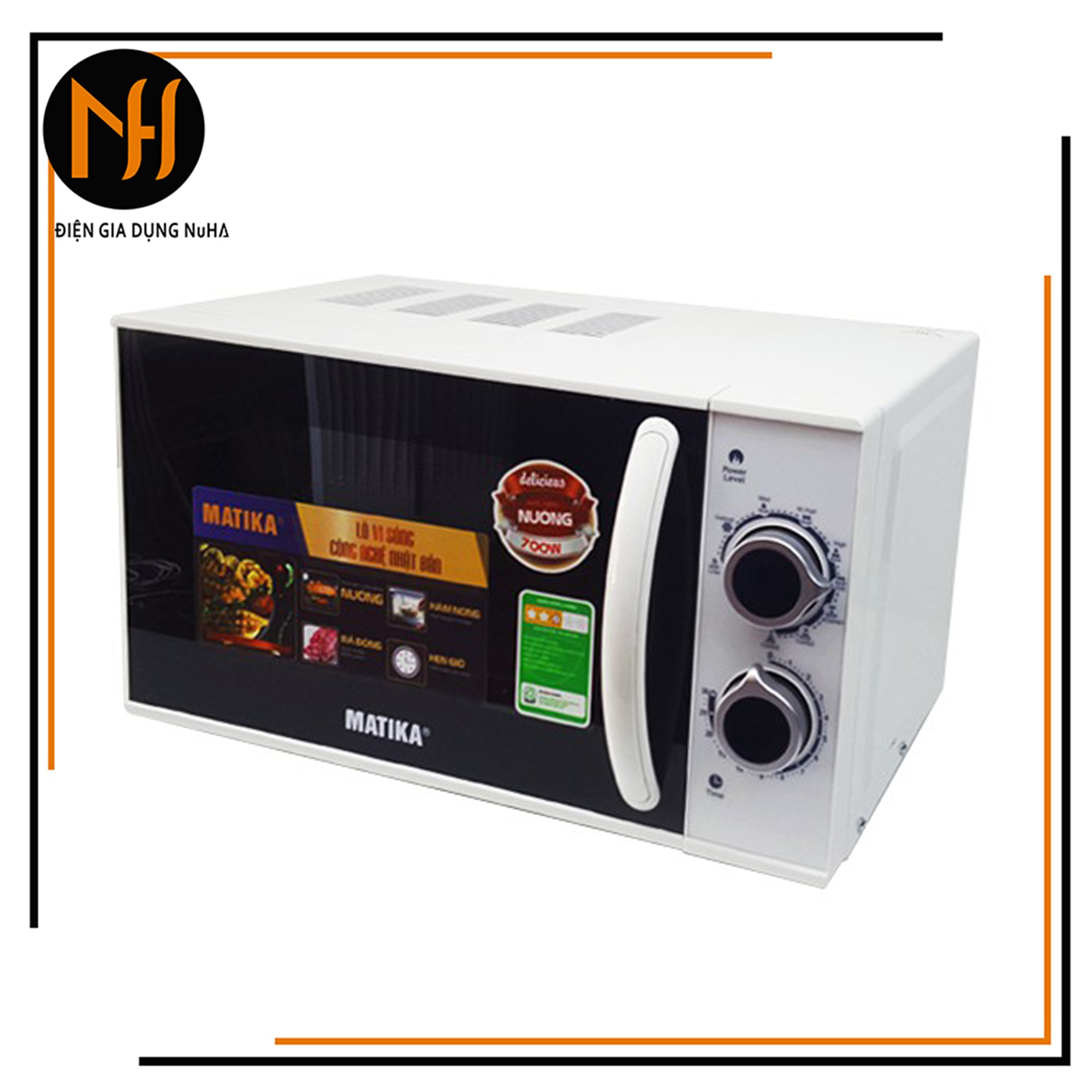 Lò vi sóng 20L Matika MTK-9220 có 3 chức năng: Nướng hâm nóng rã đông thức ăn tự cài đặt theo trọng lượng bảo hành 12 tháng