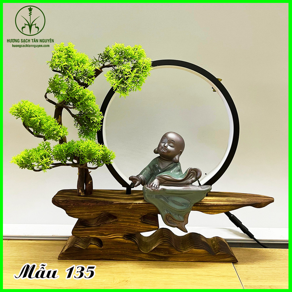 Thác khói trầm hương Tân Nguyên, tháp trầm hương độc lạ, tháp trầm hương phật cao cấp kèm đèn led, tặng 31 nụ trầm