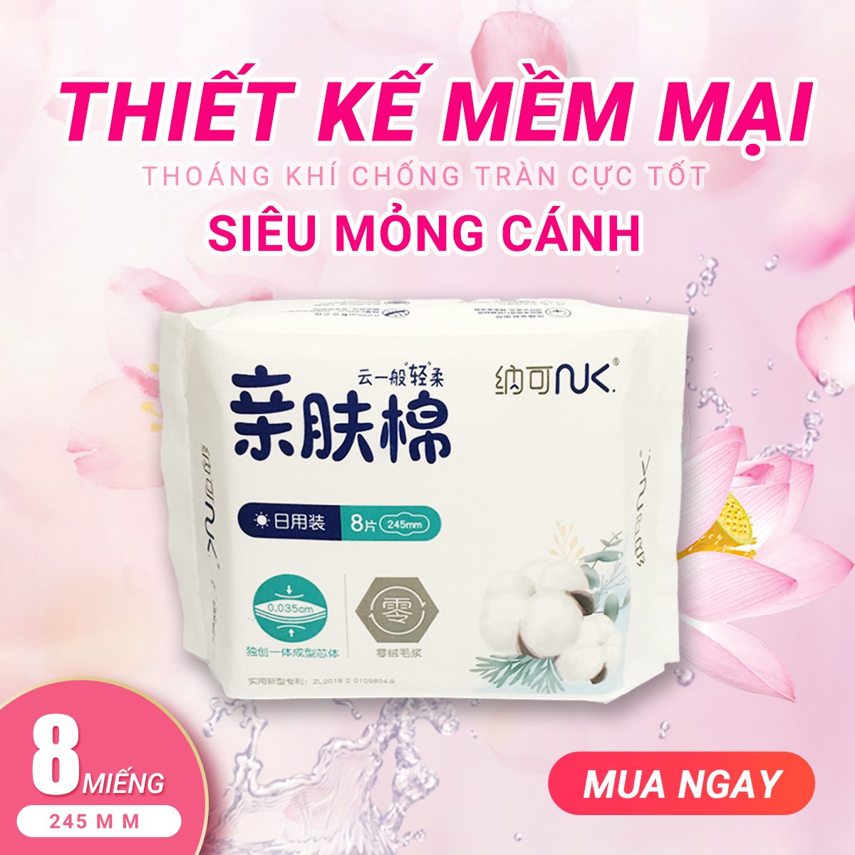 [HCM]Băng Vệ Sinh Ban Ngày Siêu Thấm  Tốt Nhât  Hiện Nay Hàng Nội Địa Nhập Khẩu Siêu Mỏng Cánh Gói 8 Miếng 245mm Giá Rẻ
