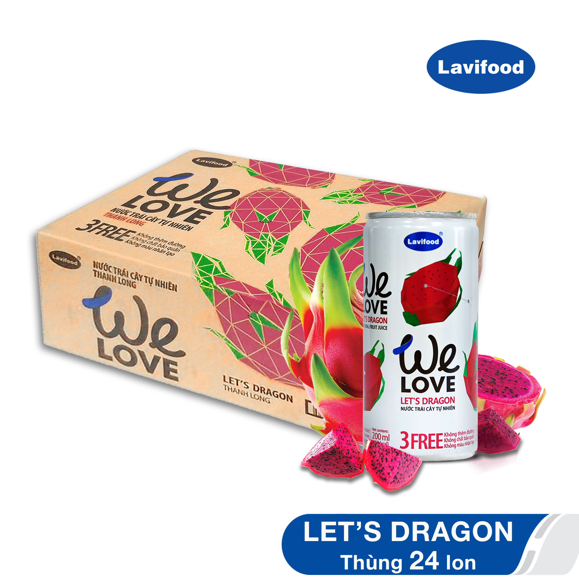 Nước Trái Cây Tự Nhiên WE LOVE Let's Dragon – Lavifood [Thùng 24 lon x 200ml]