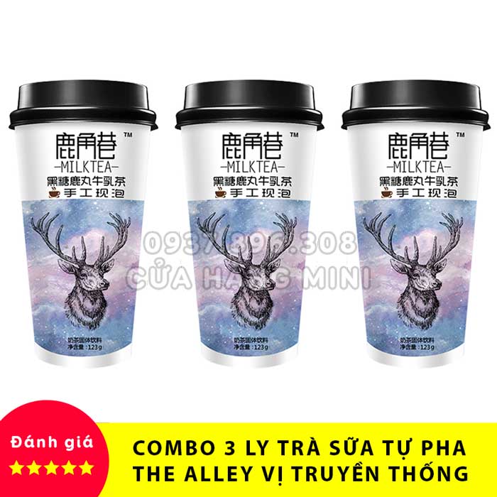 Combo 3 ly trà sữa tự pha the alley vị truyền thống đường đen