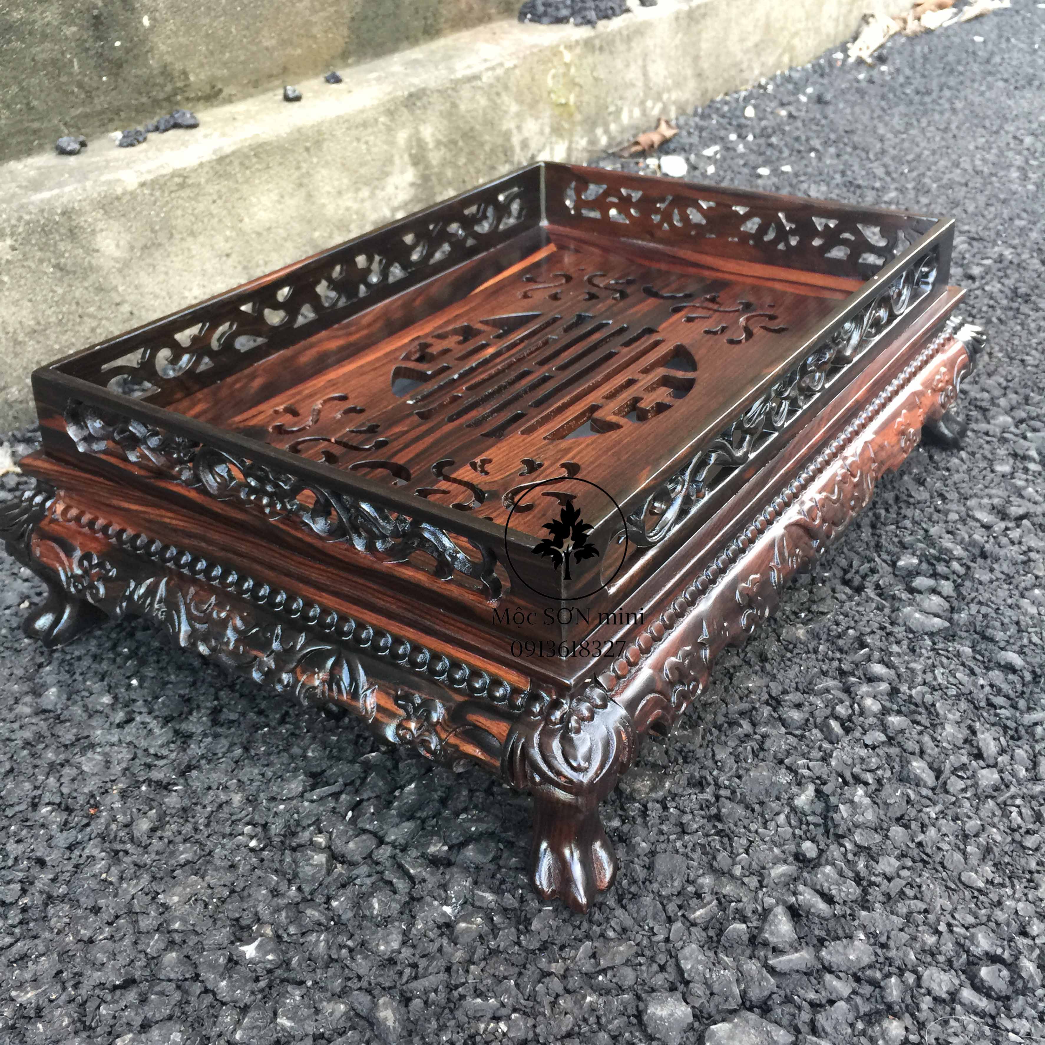Khay trà rồng trầu gô mun ta,khay trà Cafe,khay trà sang trọng có 2 cỡ khay 38x26 và 45x35