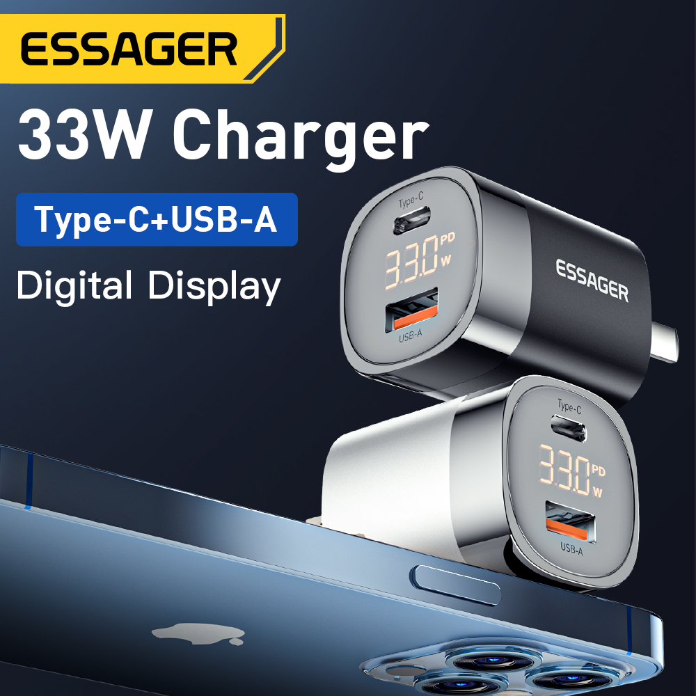 Essager 33W GaN USB C Charger Digital Display PD Fast Charging For iPhone 13 12 Max Pro iPad For Xiaomi Poco Samsung Charger