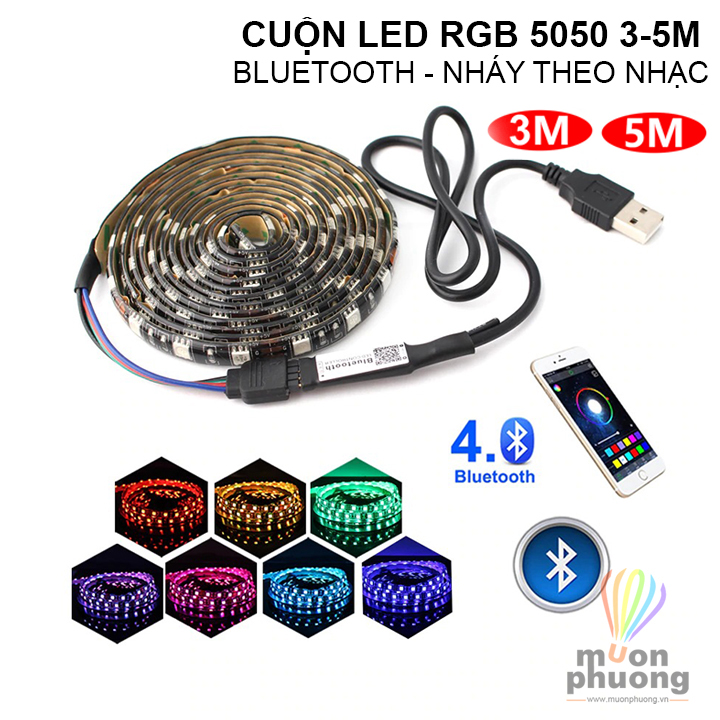 Cuộn đèn led RGB 5050 nguồn USB kết nối bluetooth điều khiển qua điện thoại nháy theo nhạc - MUÔN PHƯƠNG SHOP