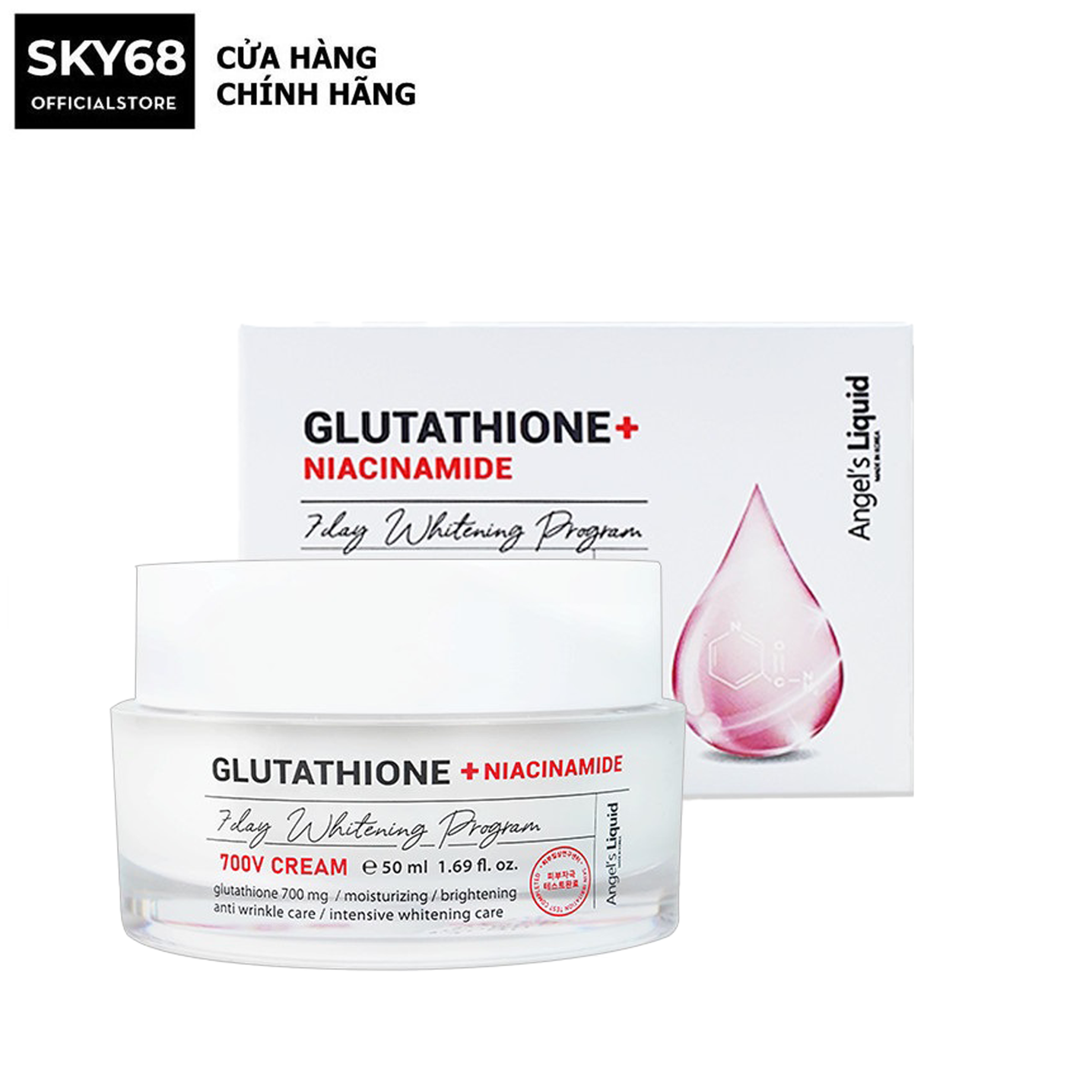 Kem dưỡng trắng mờ nám Angel’s Liquid Glutathione Plus Niacinamide Cream 50ml (NEW)