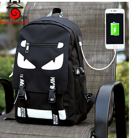 Balo nam dạ quang phát sáng hình Mắt, tặng kèm cáp sạc USB & khóa số chống trộm