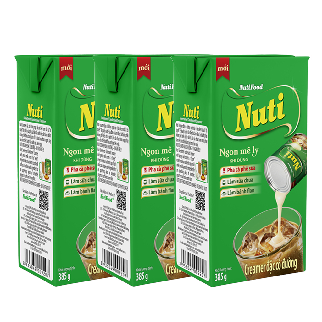 3 Hộp Sữa Đặc Có Đường Nuti(Xanh) Hộp 385g Creamer Dùng Làm Bánh,Pha Cà Phê-PUP Store