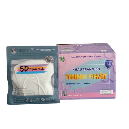 Thùng 100 chiếc, combo 50 chiếc Khẩu trang 5D Thịnh phát quai thun, khẩu trang y tế kháng khuẩn 3 lớp thoáng khí, mềm mịn 3 màu trắng, xám, đen Bếp sunhouse