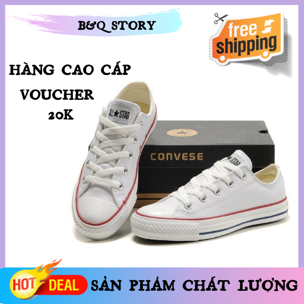 [Full Box] Giày Converse cổ thấp màu trắng nam, Giày thể thao Nam màu trắng cổ thấp