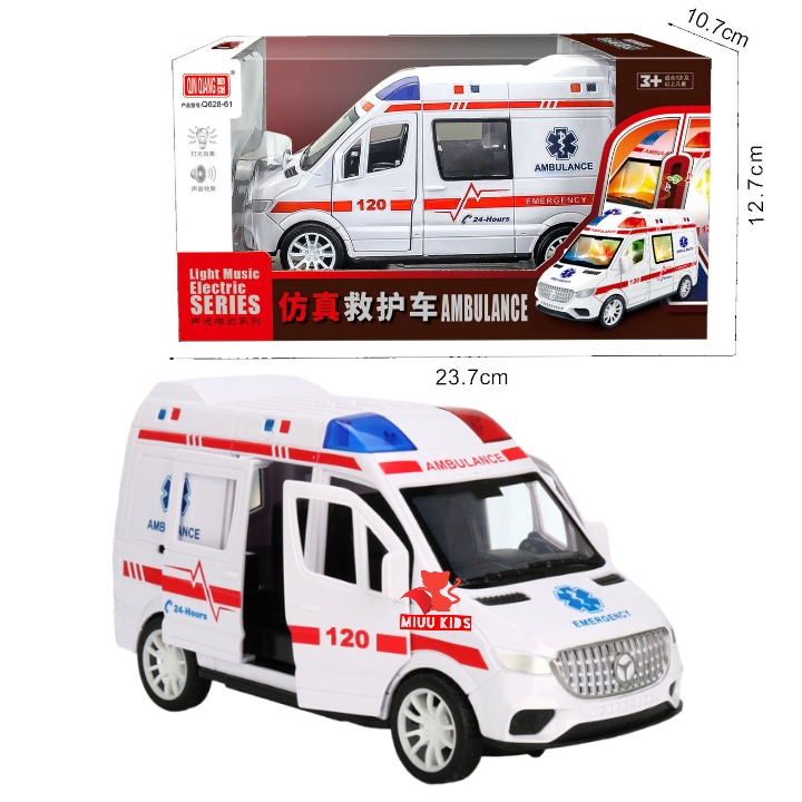 Xe cứu thương có còi hú và đèn ký hiệu chạy pin cao cấp cho bé