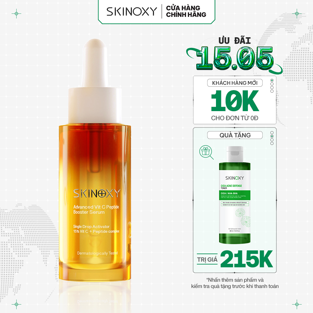 Tinh chất dưỡng da sáng da và mờ thâm skinoxy advanced vit c peptide booster serum - 30ml