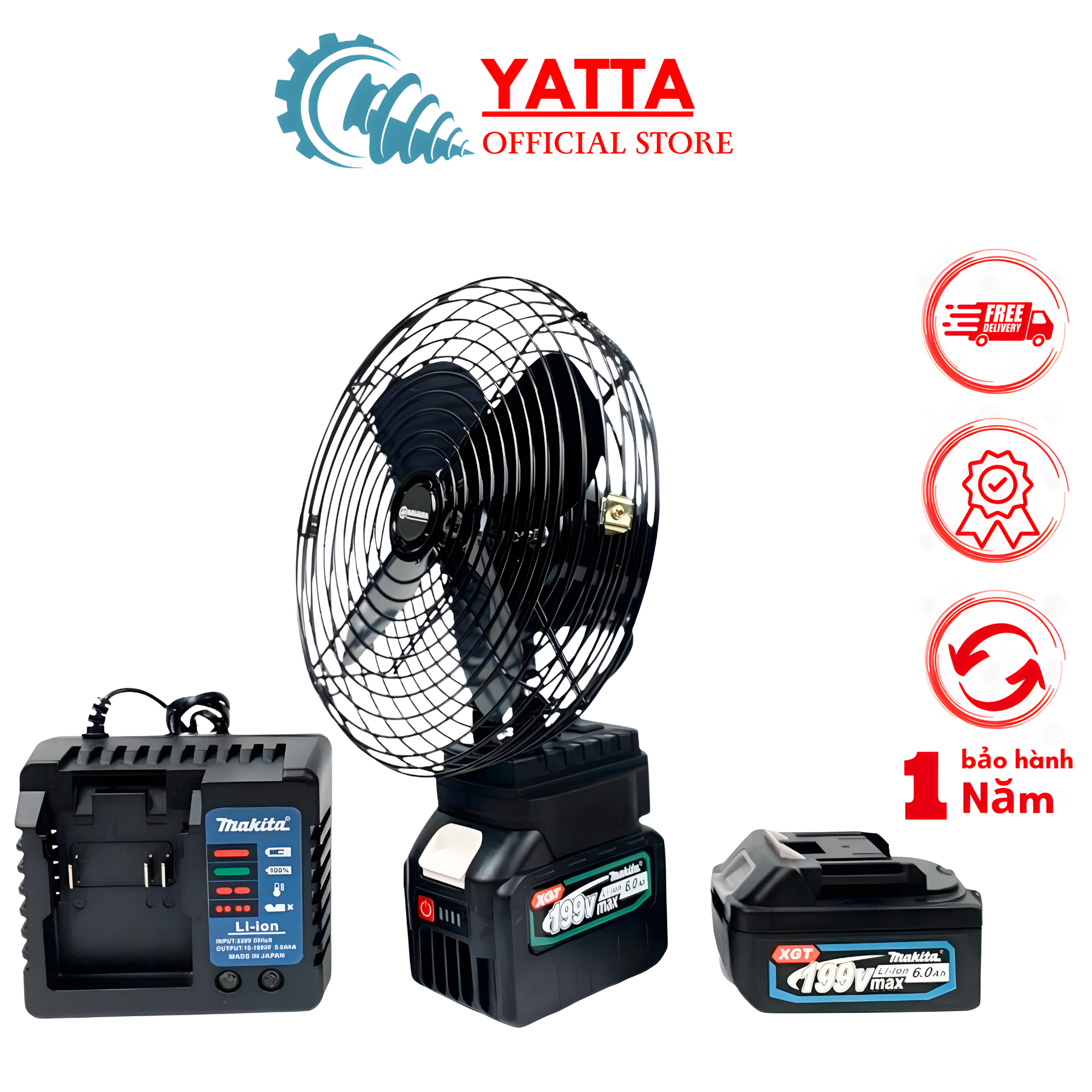 Quạt chạy pin Makita 8 inch, quạt 1 cấp độ gió siêu bền, sài chung pin Makita 14,4v - 21v