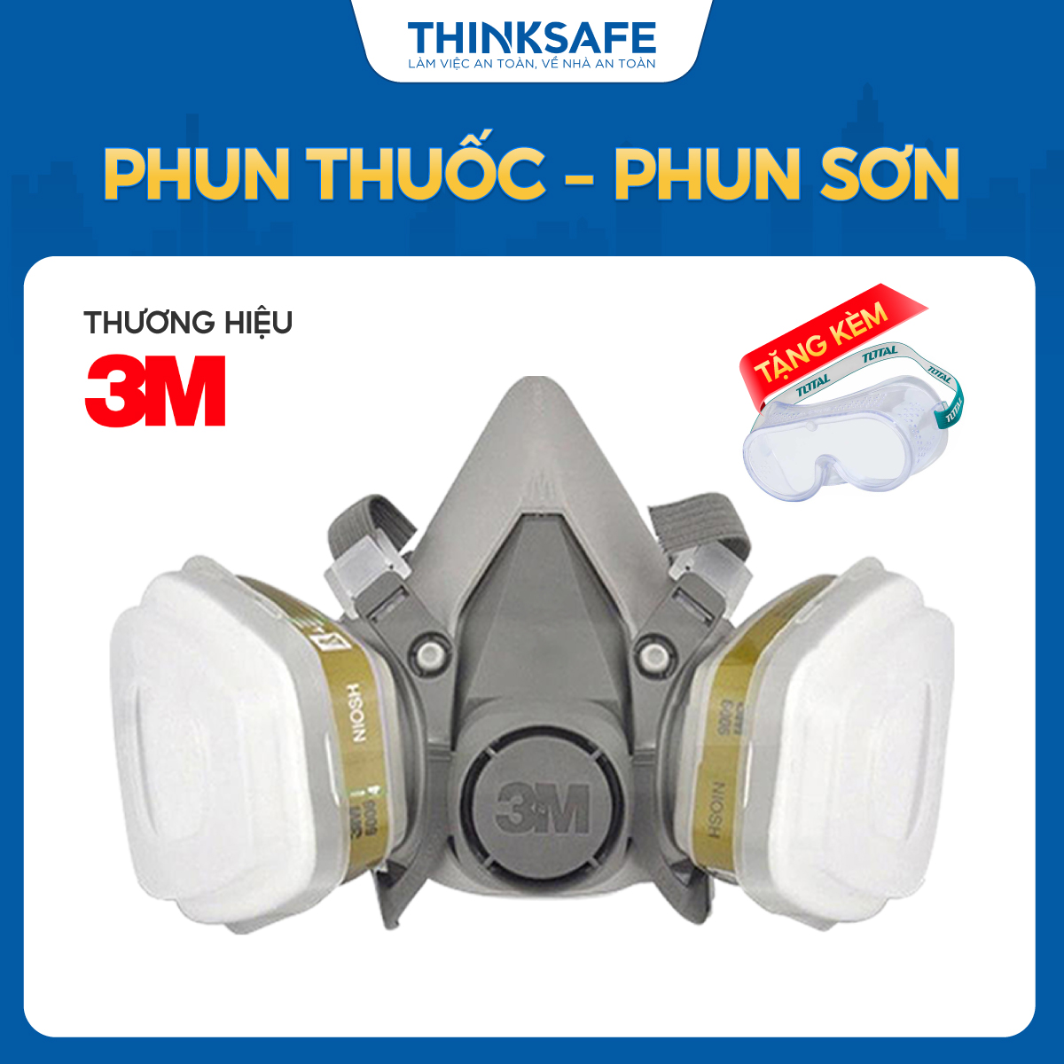 Mặt nạ phòng độc 3M 6200 bộ 7 món sử dụng phin 3M 6006, chống bụi, chống độc phun sơn hàn xì, lọc hơi vô cơ, hữu cơ, Axit Chính hãng 3M - Thinksafe