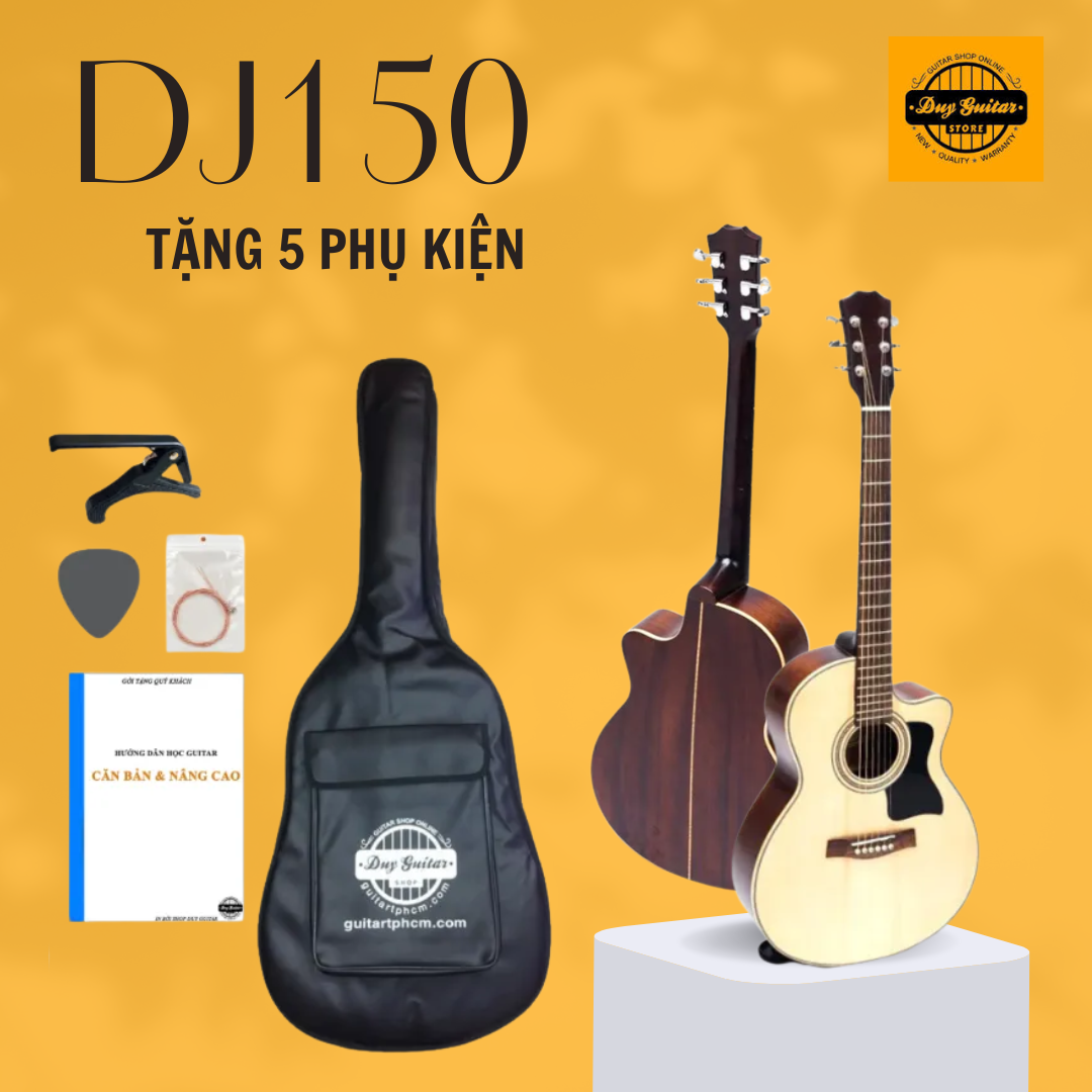 Đàn guitar Acoustic dáng khuyết DJ150 gỗ Hồng Đào solid, được sản xuất thủ công, âm thanh vang tốt, chất lượng đảm bảo - Duy Guitar Store