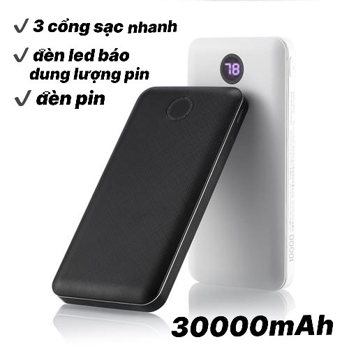 SẠC 1 LẦN DÙNG NHIỀU LẦN - PIN SẠC DỰ PHÒNG GIẢ DA 30000MAH SẠC CỰC NHANH CHO TẤT CẢ CÁC LOẠI ĐIỆN THOẠI PIN CỰC BỀN CỰC TỐT