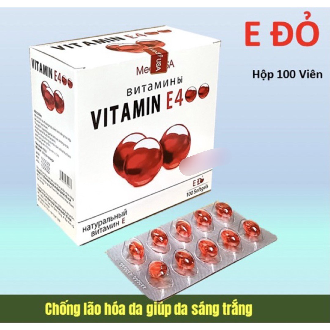 Hộp 100V Vitamin E 400 Đỏ Nga Ngăn Ngừa Lão Hóa Da - Mờ Thâm Nám