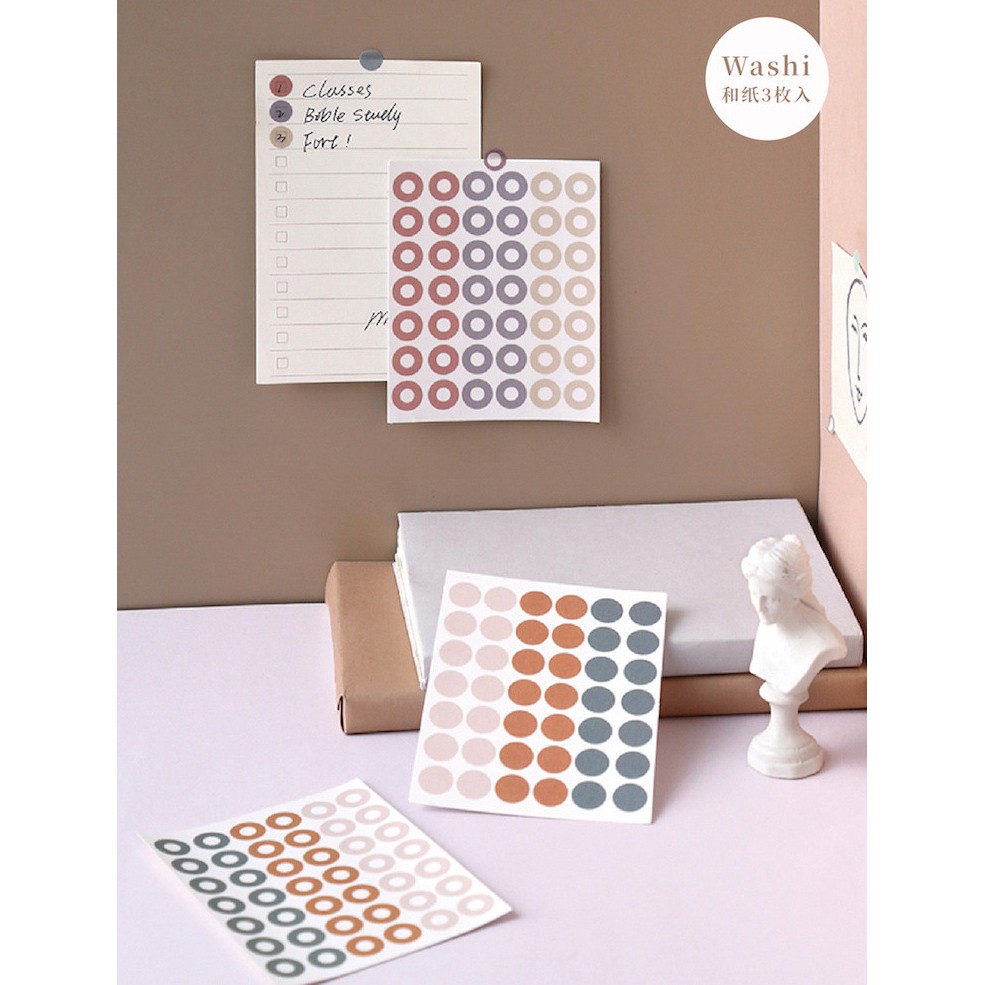 Set Sticker dán tròn tông màu Pastel