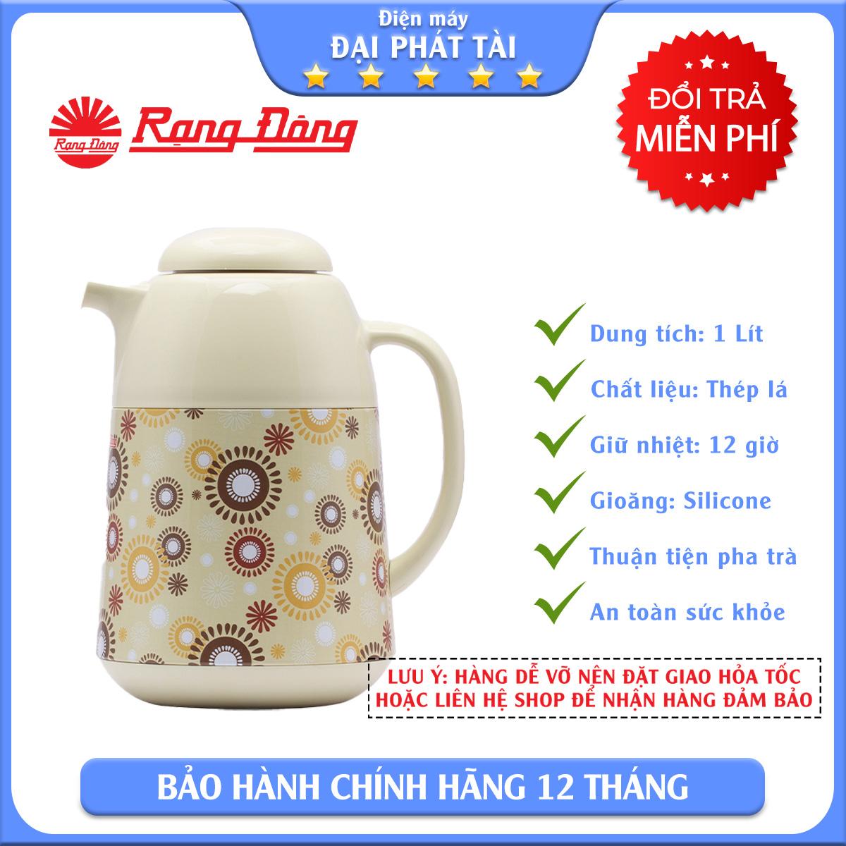 Phích pha trà 1045 1 lít rạng đông rd 1045 ts.e 1 lít màu ngẫu nhiên