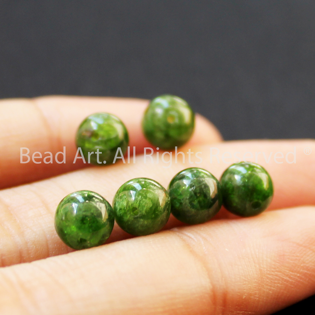 [1 Hạt] 6mm Đá Diopside Tự Nhiên Xanh Lá, Đá Phối Vòng Tay Phong Thuỷ, Chuỗi Hạt, Hoả, Mộc (Loại B) - Bead Art