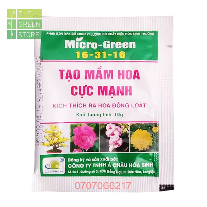 Combo 1-2-5 gói Phân bón NPK kích ra hoa Micro Green 16-31-16+TE (10g) cho hoa lan hoa hồng mai vàng cây cảnh