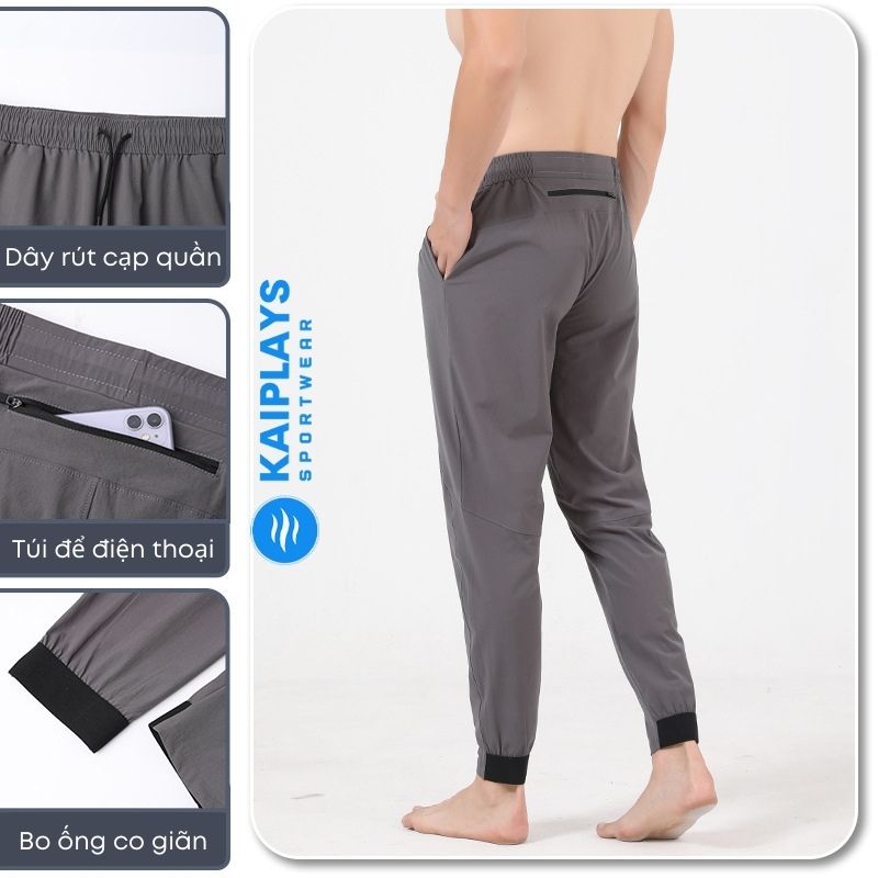 Quần thể thao nam dài chạy bộ có túi khóa đựng điện thoại Quần jogger nam tập gym, cầu lông , bóng r