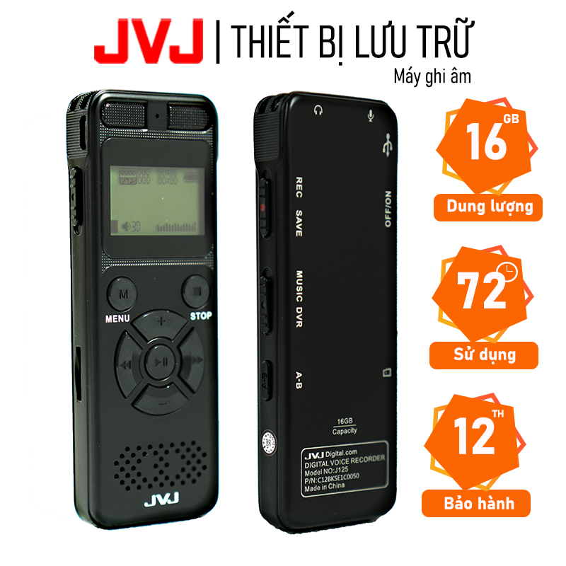 Máy ghi âm chuyên nghiệp JVJ J125 16Gb chất lượng cao chính hãng - Hỗ trợ ghi âm liên tục tới 72h lưu trữ hơn 4000 tệp ghi âm đồng hồ và thẻ nhớ SD đến 128GB Máy Ghi ÂmMini Chuyên Nghiệp Thu Âm Thanh Stereo Bh 12T