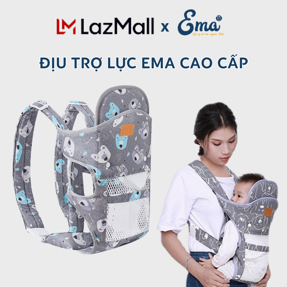 Địu trợ lực EMA cao cấp - Địu em bé trợ lực 4 tư thế, vải lưới thoáng khí, có đệm đỡ cổ
