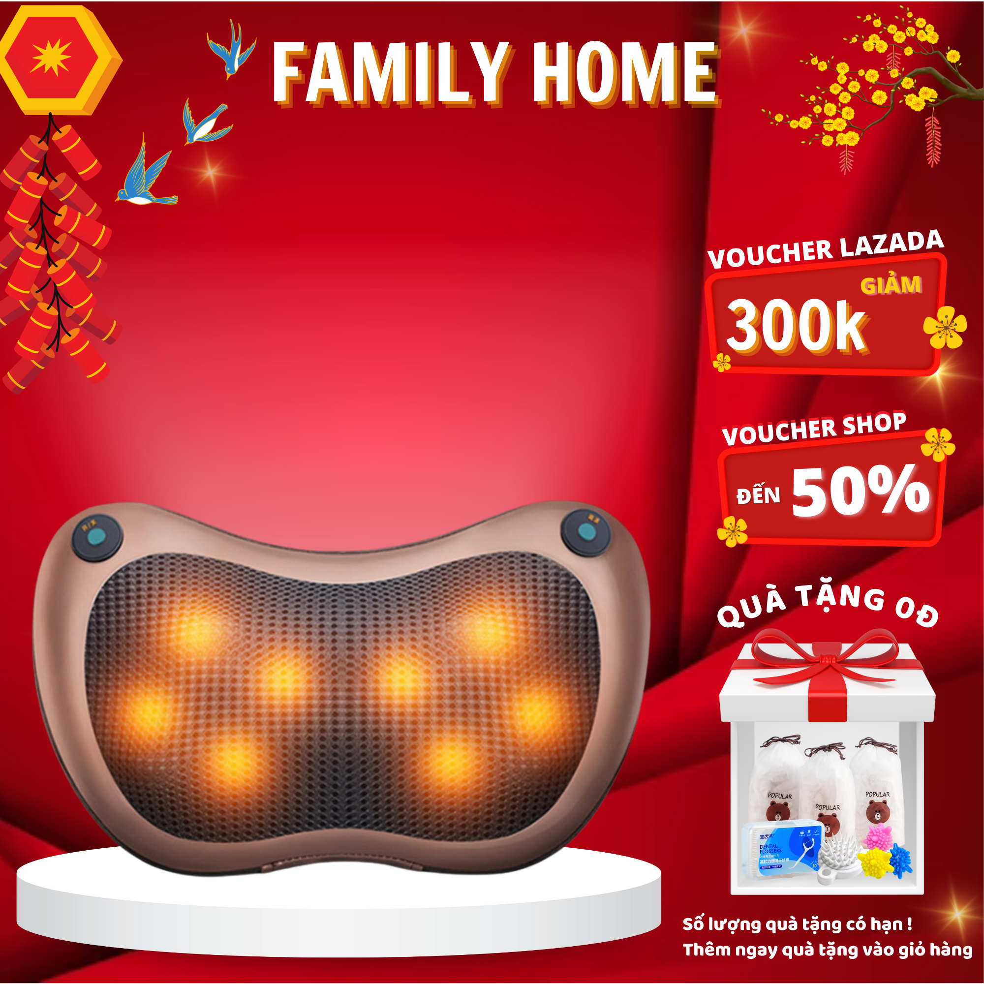 Gối massage hồng ngoại 8 bi mát xa cao cấp Nhật Bản