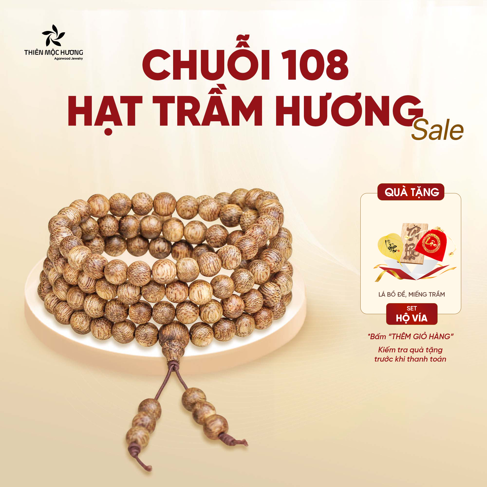 Vòng tay trầm hương chuỗi tràng 108 hạt Thiên Mộc Hương, trầm tốc Việt Nam - chúc an yên, thơm dịu nhẹ
