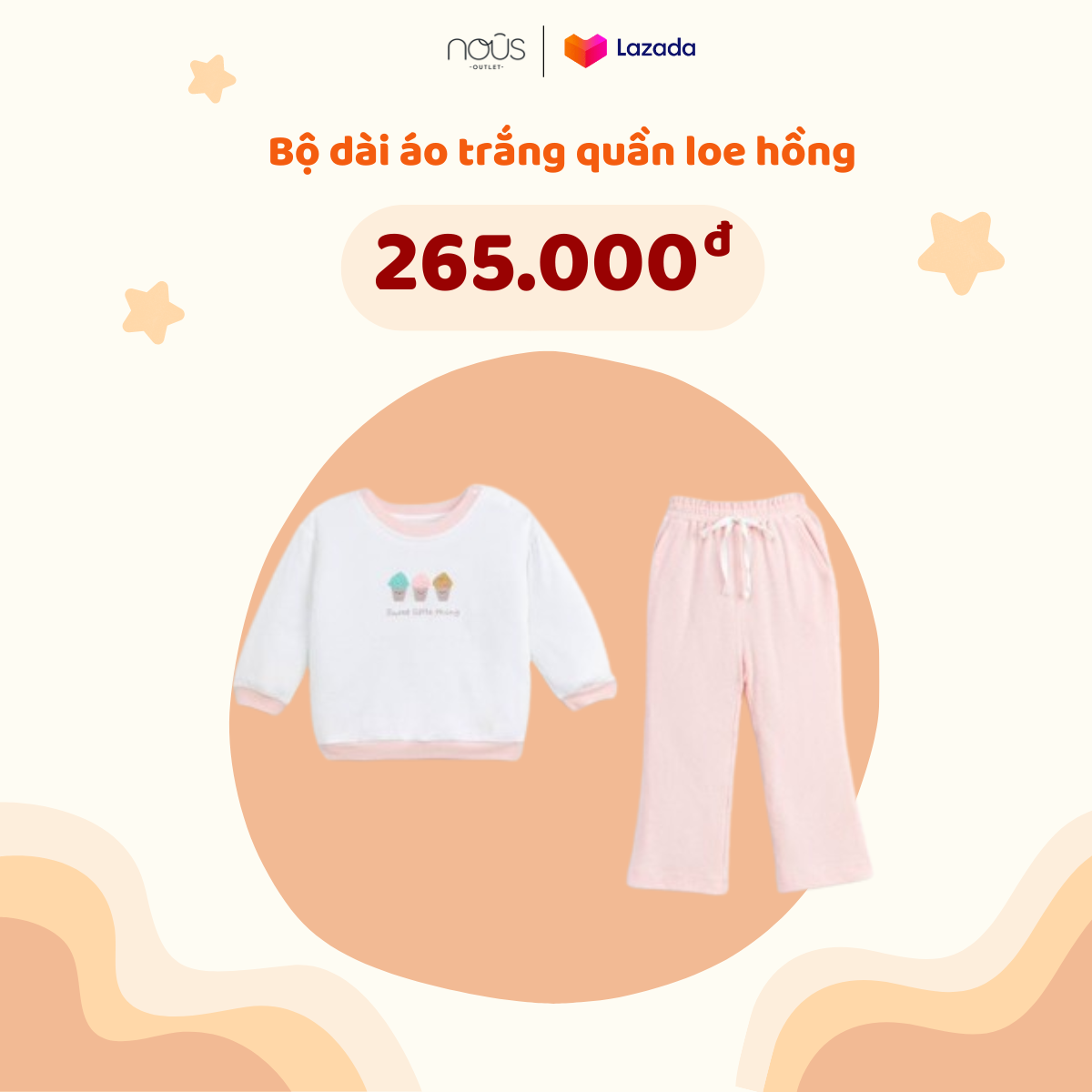 Bộ dài Nous in họa tiết dễ thương cho bé trai, bé gái